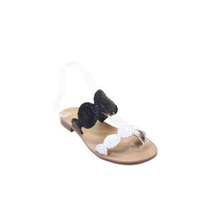 Jack Rogers Womens Leather Open Toe Colorblock Slide Sandals White Black Size 8